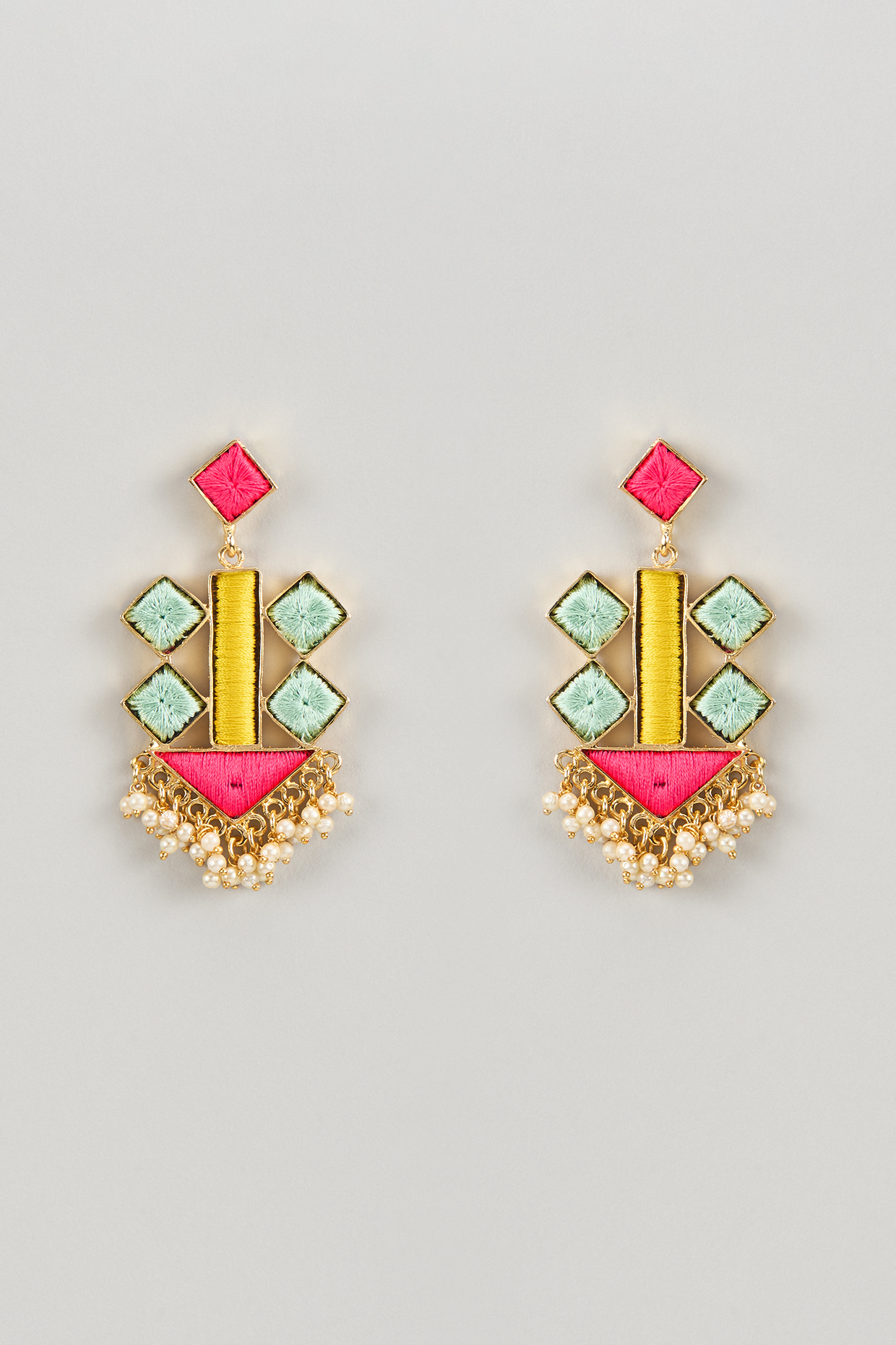 Matte Gold Finish Silk Thread & Pearl Embellished Layered Dangler Earrings by Bauble Bazaar at Pernia's Pop Up Shop