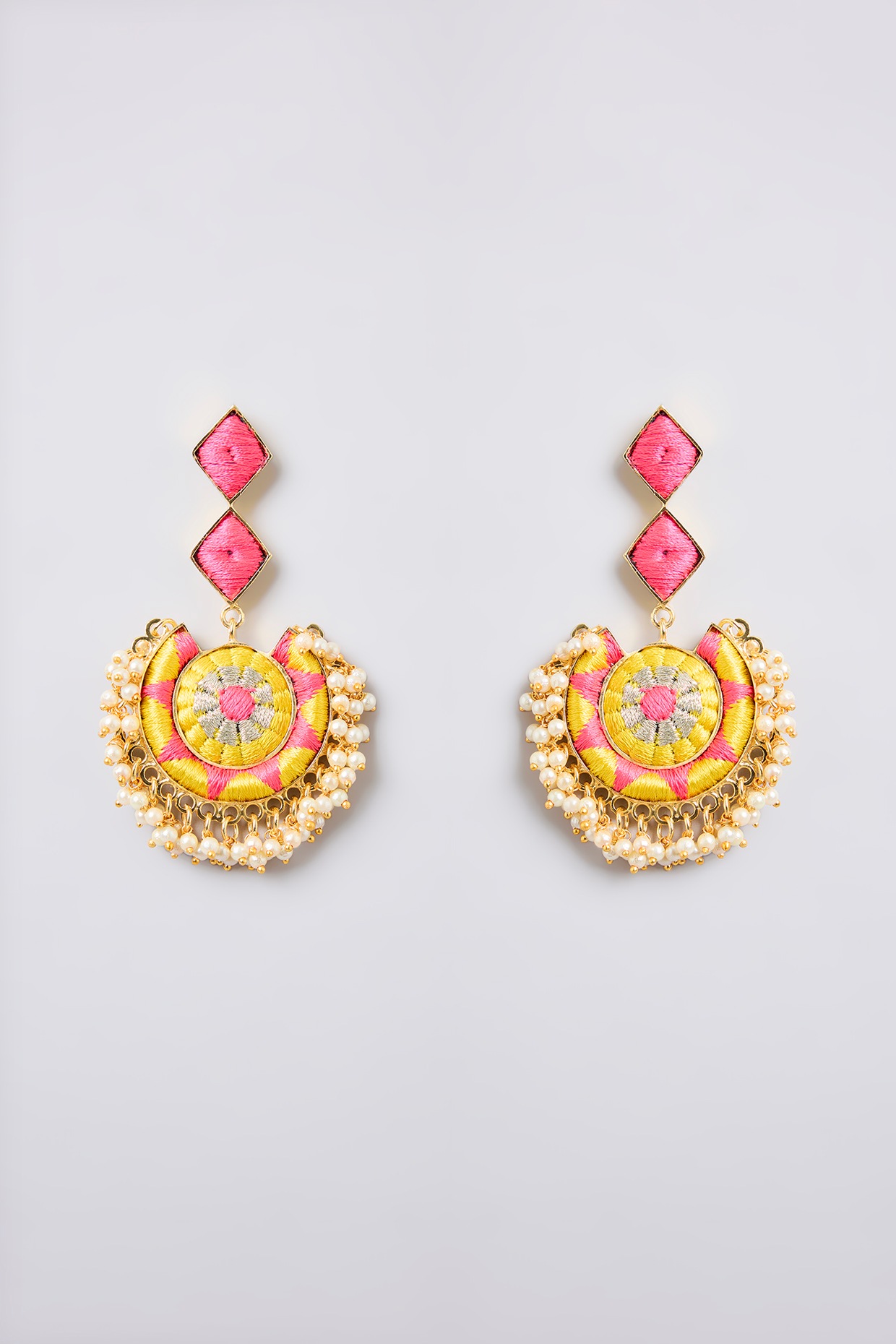 Bauble Bazaar Multi-Colored Thread Embroidered Dangler Earrings