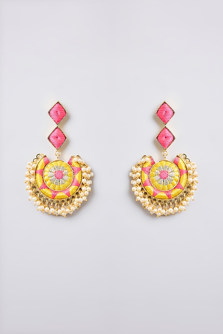 Multi-Colored Thread Embroidered Dangler Earrings by Bauble Bazaar at Pernia's Pop Up Shop