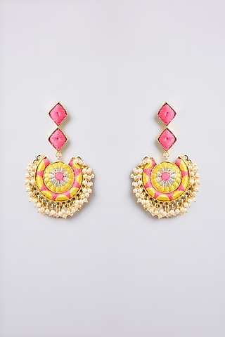 Multi-Colored Thread Embroidered Dangler Earrings by Bauble Bazaar