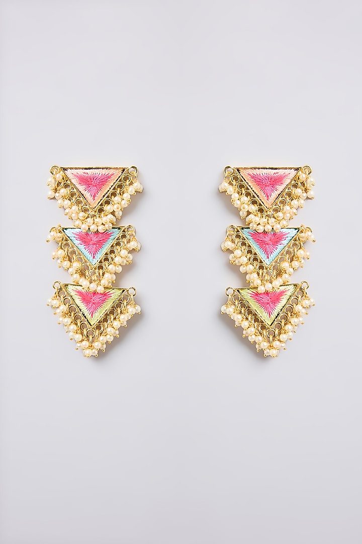 Multi-Colored Thread Embroidered Dangler Earrings by Bauble Bazaar at Pernia's Pop Up Shop