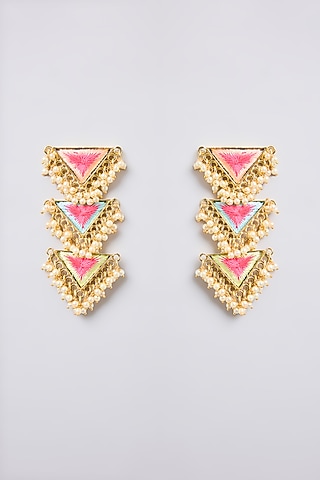 Multi-Colored Thread Embroidered Dangler Earrings by Bauble Bazaar