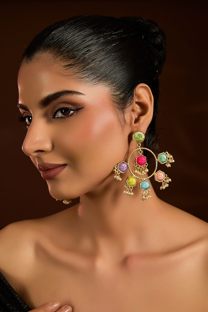 Gold Finish Multi-Colored Stone Dangler Earrings by Bauble Bazaar at Pernia's Pop Up Shop