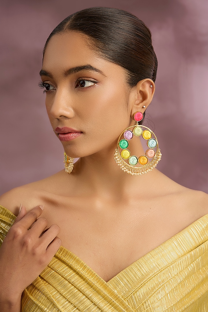 Multi-Colored Stone & Silk Thread Dangler Earrings by Bauble Bazaar at Pernia's Pop Up Shop