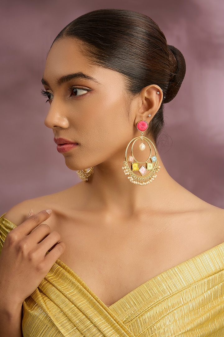 Multi-Colored Stone & Silk Thread Dangler Earrings by Bauble Bazaar at Pernia's Pop Up Shop