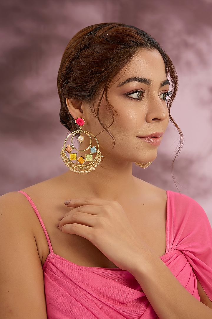 Multi-Colored Stone & Silk Thread Dangler Earrings by Bauble Bazaar at Pernia's Pop Up Shop