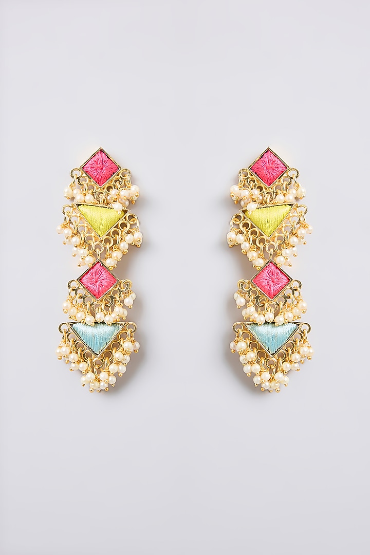 Multi-Colored Thread Embroidered Dangler Earrings by Bauble Bazaar at Pernia's Pop Up Shop