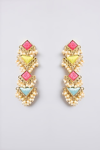 Multi-Colored Thread Embroidered Dangler Earrings by Bauble Bazaar