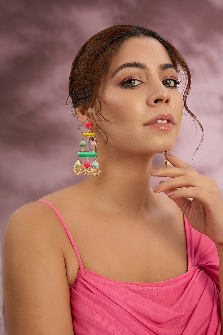 Multi-Colored Stone & Silk Thread Dangler Earrings by Bauble Bazaar at Pernia's Pop Up Shop