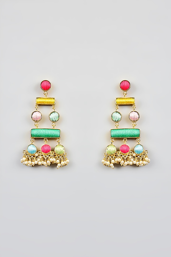 Multi-Colored Stone & Silk Thread Dangler Earrings by Bauble Bazaar at Pernia's Pop Up Shop