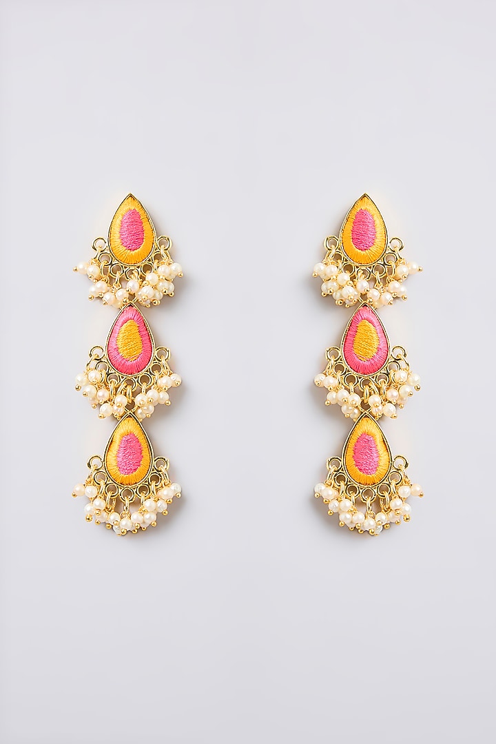 Multi-Colored Thread Embroidered Dangler Earrings by Bauble Bazaar at Pernia's Pop Up Shop