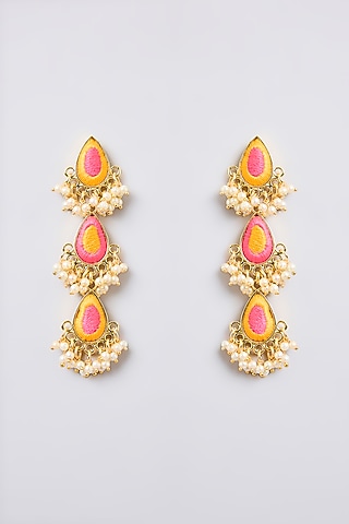 Multi-Colored Thread Embroidered Dangler Earrings by Bauble Bazaar
