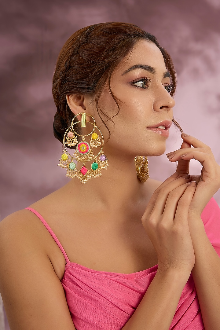 Multi-Colored Stone & Silk Thread Dangler Earrings by Bauble Bazaar at Pernia's Pop Up Shop