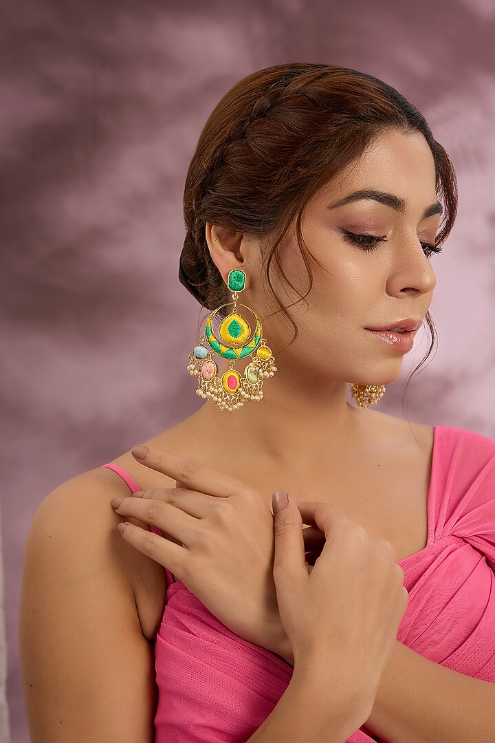 Multi-Colored Stone & Silk Thread Dangler Earrings by Bauble Bazaar at Pernia's Pop Up Shop