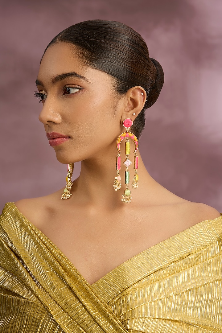 Multi-Colored Stone & Silk Thread Dangler Earrings by Bauble Bazaar at Pernia's Pop Up Shop