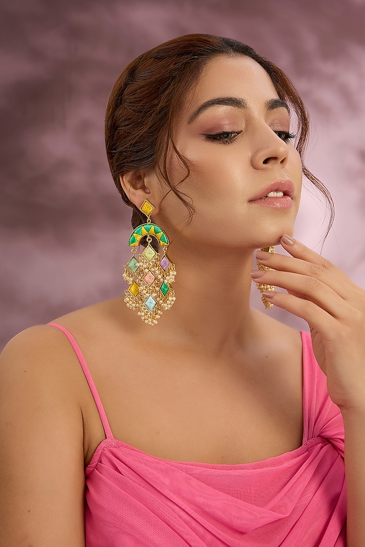 Multi-Colored Stone & Silk Thread Dangler Earrings by Bauble Bazaar at Pernia's Pop Up Shop