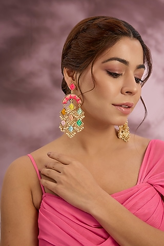 Multi-Colored Stone & Silk Thread Dangler Earrings by Bauble Bazaar