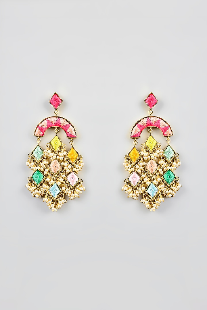 Multi-Colored Stone & Silk Thread Dangler Earrings by Bauble Bazaar at Pernia's Pop Up Shop