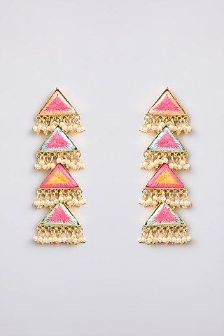 Multi-Colored Pearl Beaded Dangler Earrings by Bauble Bazaar