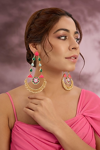 Multi-Colored Stone & Silk Thread Dangler Earrings by Bauble Bazaar
