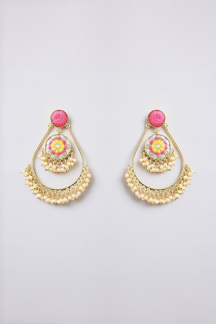 Multi-Colored Thread Embroidered Dangler Earrings by Bauble Bazaar at Pernia's Pop Up Shop