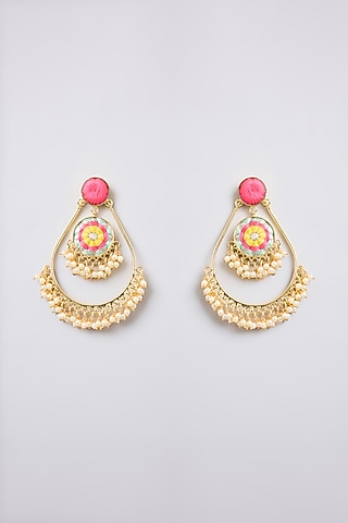 Multi-Colored Thread Embroidered Dangler Earrings by Bauble Bazaar