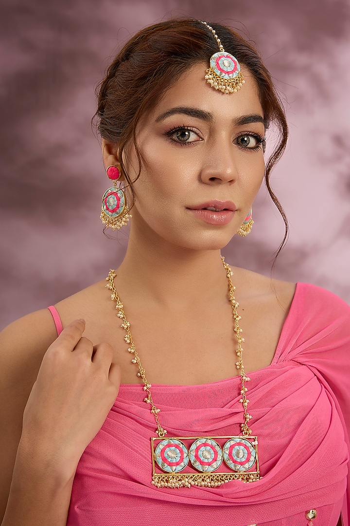 Multi-Colored Stone & Silk Thread Long Necklace Set by Bauble Bazaar at Pernia's Pop Up Shop