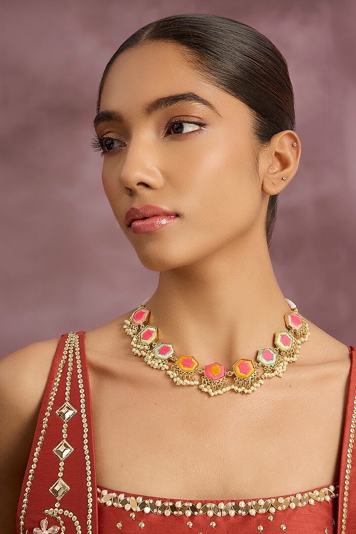 Multi-Colored Stone & Silk Thread Necklace by Bauble Bazaar at Pernia's Pop Up Shop