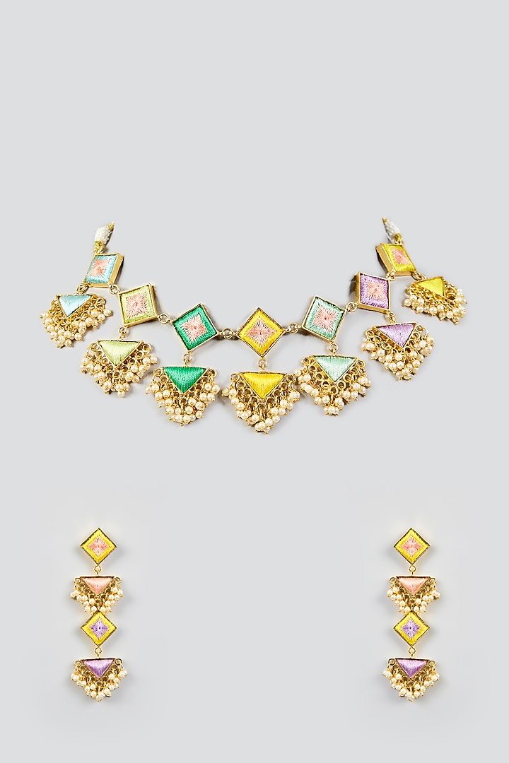 Multi-Colored Stone & Silk Thread Necklace Set by Bauble Bazaar at Pernia's Pop Up Shop