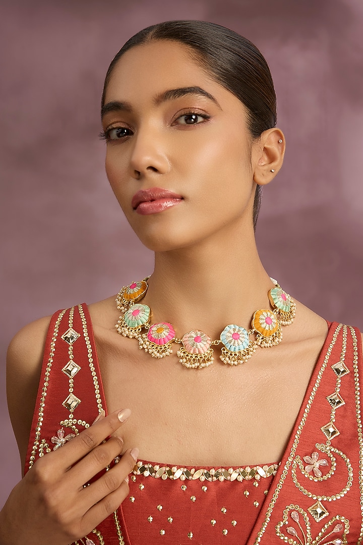 Multi-Colored Silk Thread Embroidered Necklace by Bauble Bazaar at Pernia's Pop Up Shop