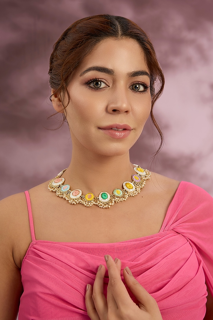 Multi-Colored Silk Thread Embroidered Necklace by Bauble Bazaar at Pernia's Pop Up Shop