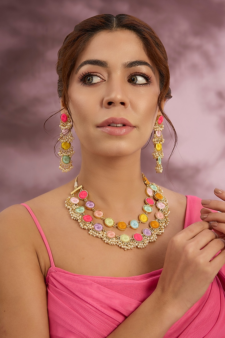 Multi-Colored Silk Thread Embroidered Necklace Set by Bauble Bazaar at Pernia's Pop Up Shop