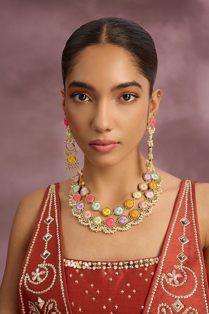 Multi-Colored Silk Thread Embroidered Necklace Set by Bauble Bazaar at Pernia's Pop Up Shop