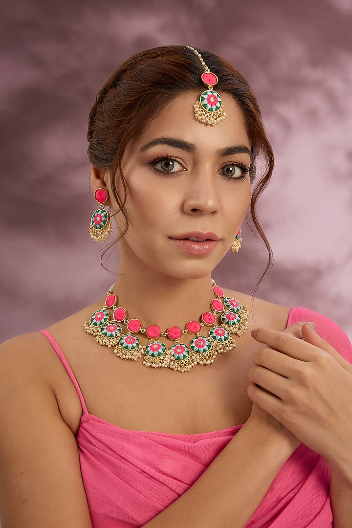 Multi-Colored Silk Thread Embroidered Necklace Set by Bauble Bazaar at Pernia's Pop Up Shop