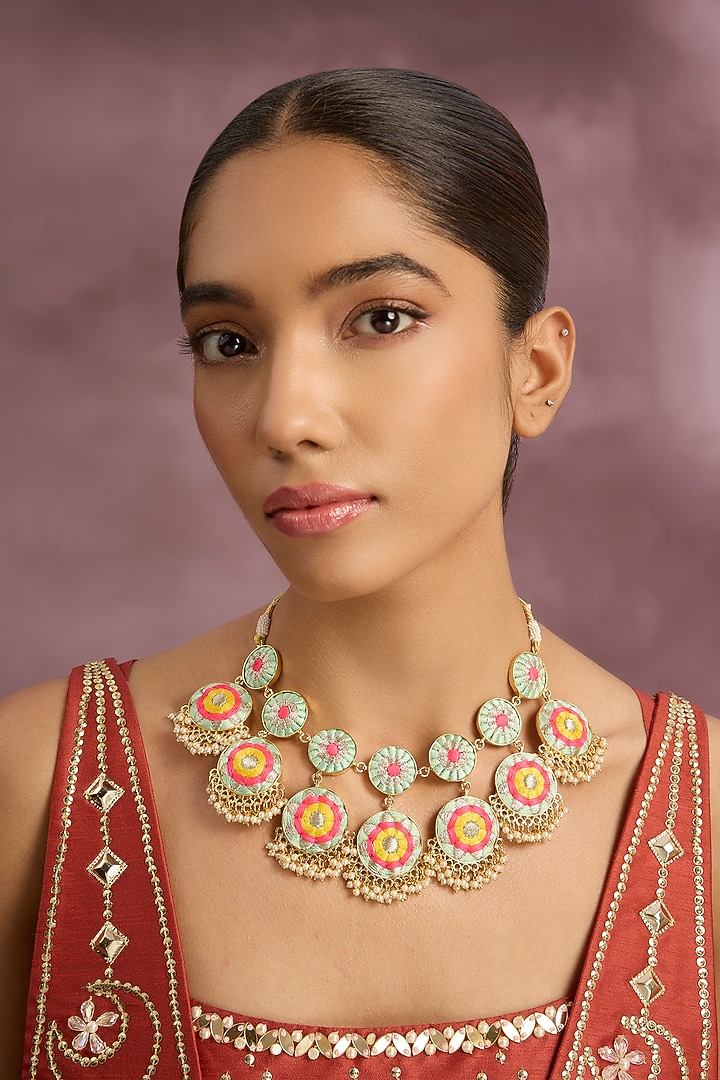 Multi-Colored Silk Thread Embroidered Necklace by Bauble Bazaar at Pernia's Pop Up Shop