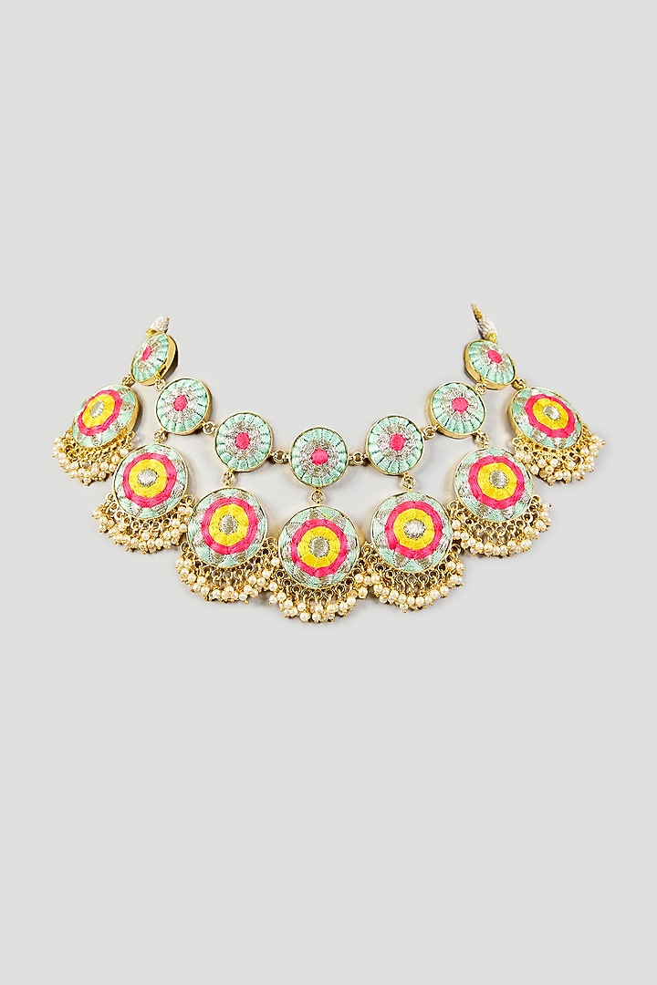Multi-Colored Silk Thread Embroidered Necklace by Bauble Bazaar at Pernia's Pop Up Shop