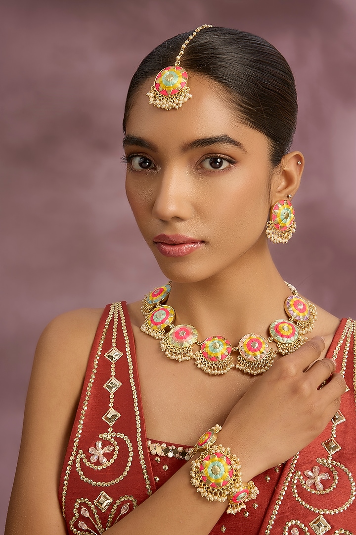 Multi-Colored Silk Thread Embroidered Necklace Set by Bauble Bazaar at Pernia's Pop Up Shop