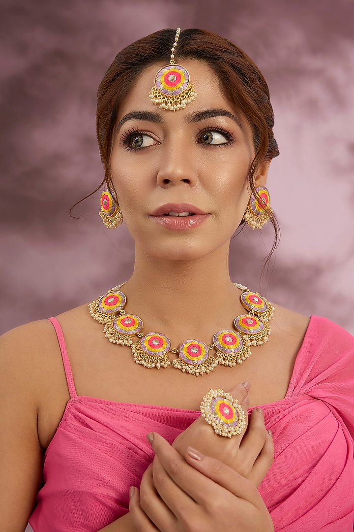 Multi-Colored Silk Thread Embroidered Necklace Set by Bauble Bazaar at Pernia's Pop Up Shop