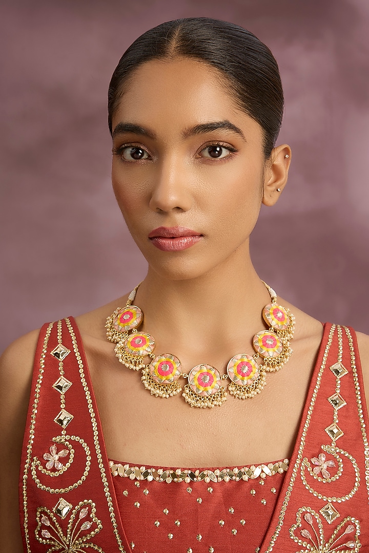 Multi-Colored Silk Thread Embroidered Necklace by Bauble Bazaar at Pernia's Pop Up Shop