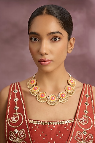 Multi-Colored Silk Thread Embroidered Necklace by Bauble Bazaar