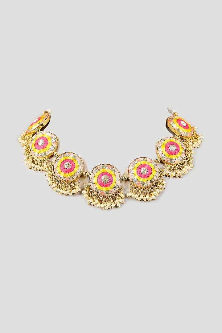 Multi-Colored Silk Thread Embroidered Necklace by Bauble Bazaar at Pernia's Pop Up Shop