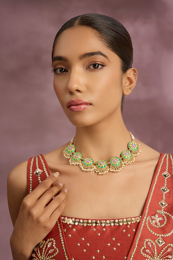 Multi-Colored Silk Thread Embroidered Necklace by Bauble Bazaar at Pernia's Pop Up Shop