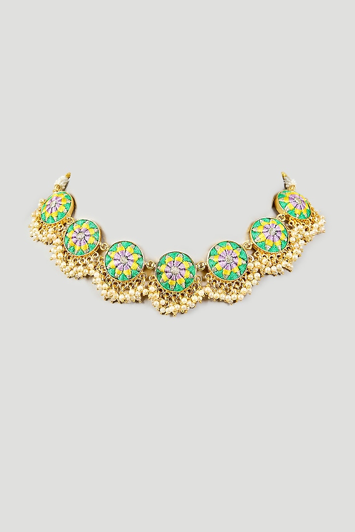 Multi-Colored Silk Thread Embroidered Necklace by Bauble Bazaar at Pernia's Pop Up Shop