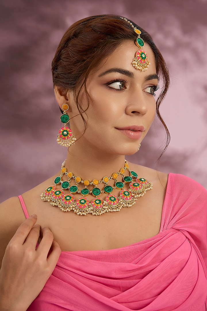 Multi-Colored Silk Thread Embroidered Necklace Set by Bauble Bazaar at Pernia's Pop Up Shop