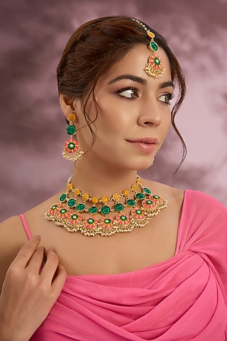 Multi-Colored Silk Thread Embroidered Necklace Set by Bauble Bazaar