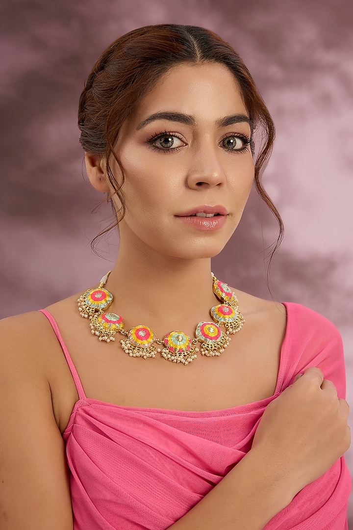 Multi-Colored Silk Thread Embroidered Necklace by Bauble Bazaar at Pernia's Pop Up Shop