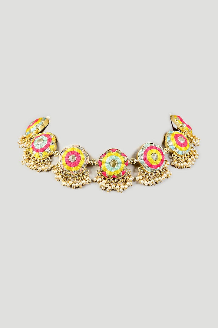 Multi-Colored Silk Thread Embroidered Necklace by Bauble Bazaar at Pernia's Pop Up Shop
