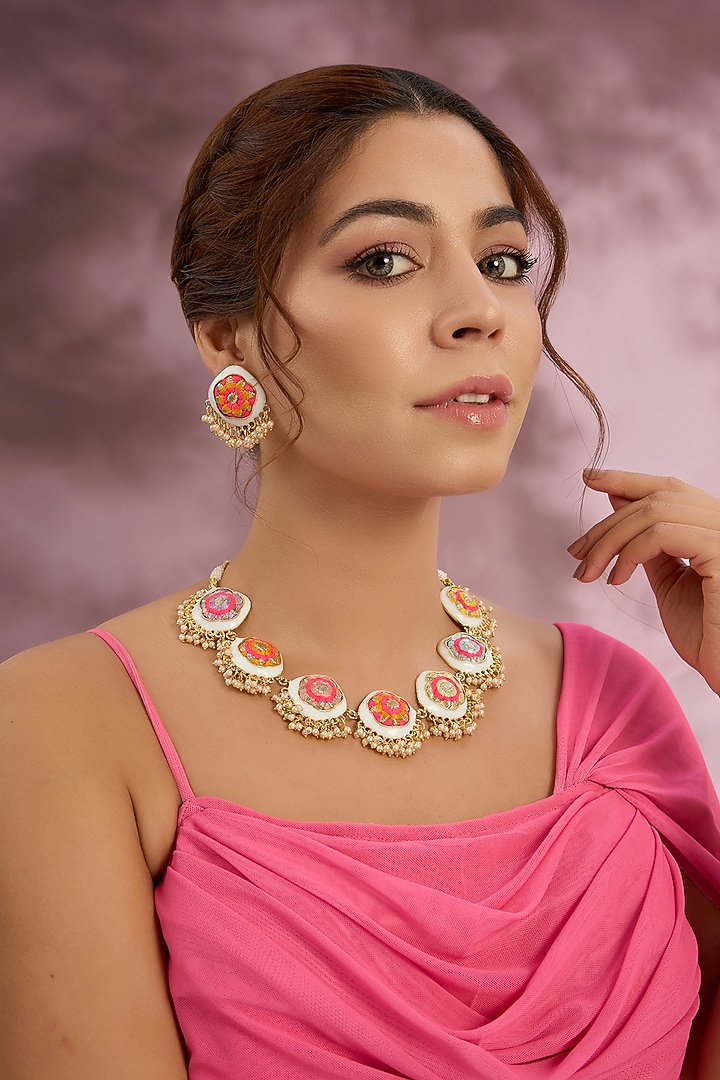Multi-Colored Silk Thread Embroidered Necklace Set by Bauble Bazaar at Pernia's Pop Up Shop