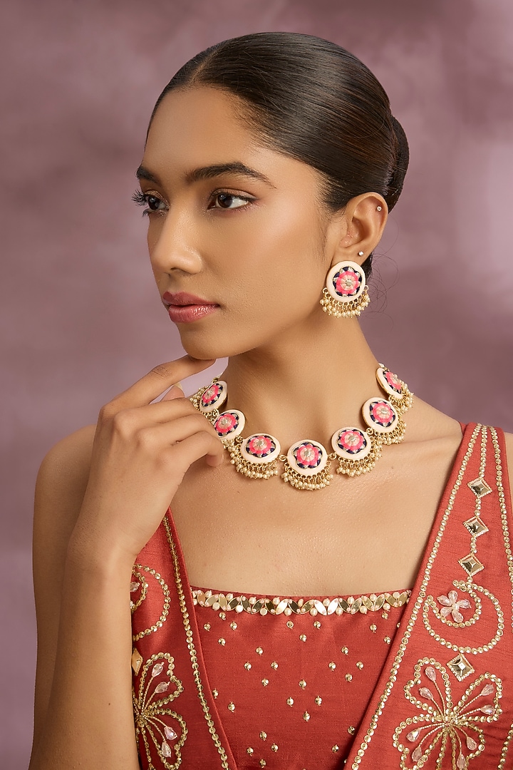 Multi-Colored Silk Thread Embroidered Necklace Set by Bauble Bazaar at Pernia's Pop Up Shop