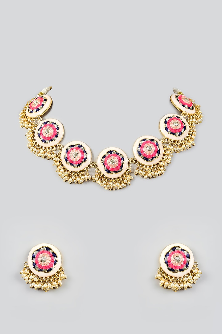 Multi-Colored Silk Thread Embroidered Necklace Set by Bauble Bazaar at Pernia's Pop Up Shop